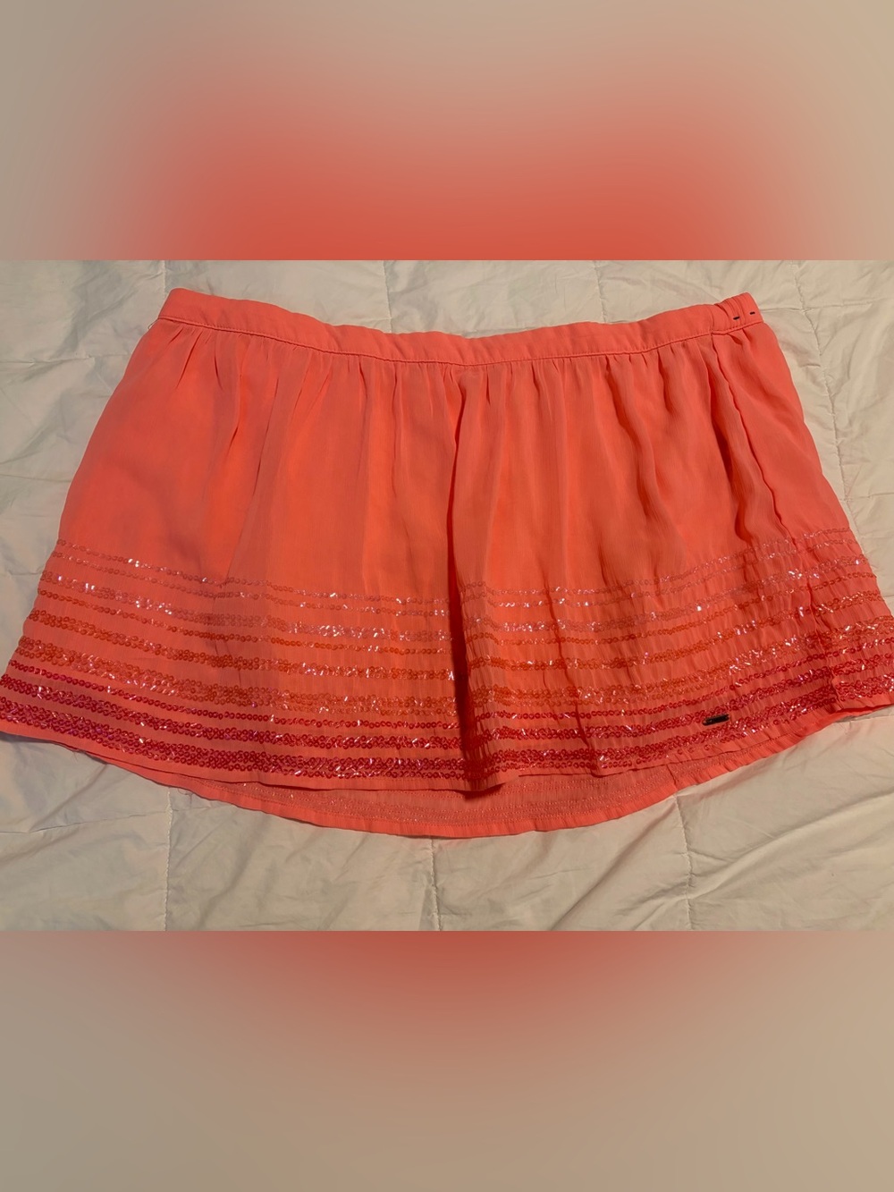 Hollister Coral Pink Sequin Hem Skater Skirt